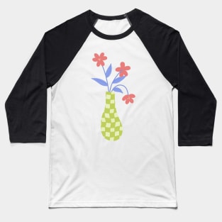 checkered lime green vase with pink flowers Baseball T-Shirt